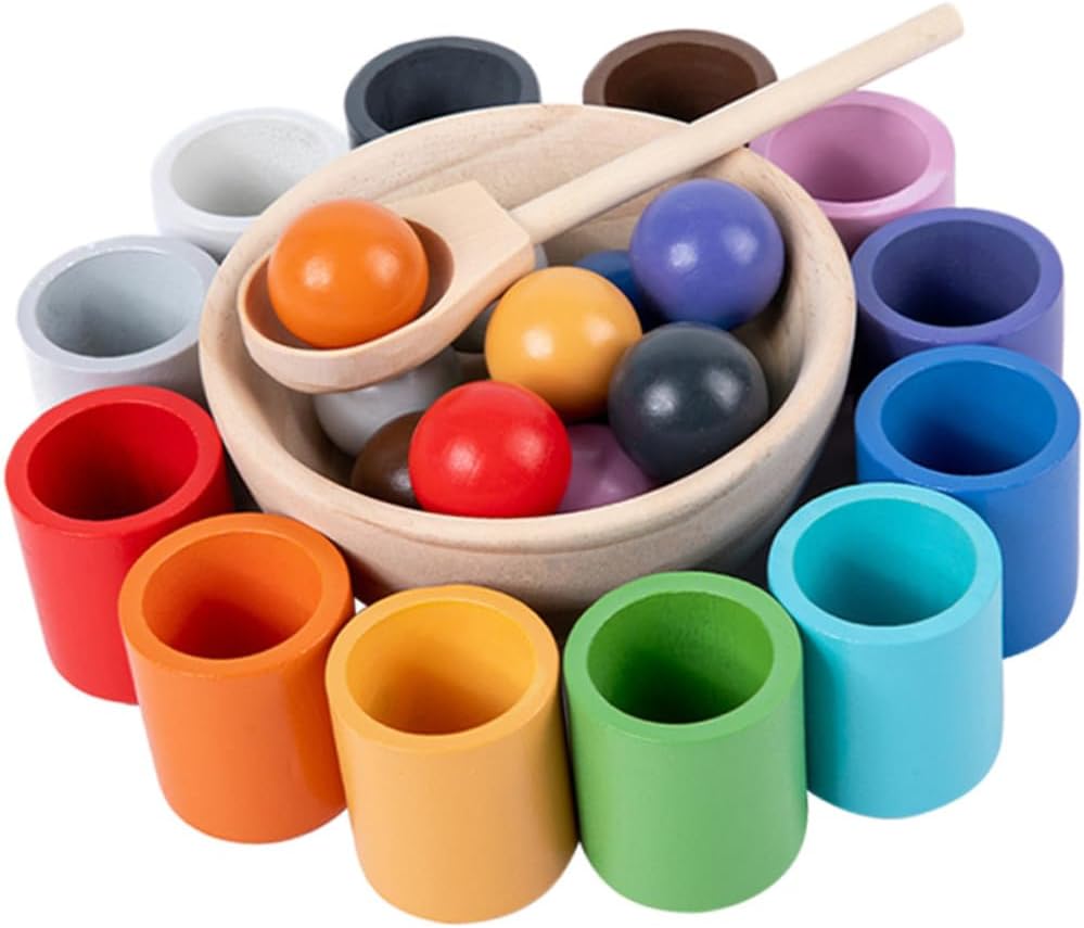 Wooden ball sorter educational toy colorful setup