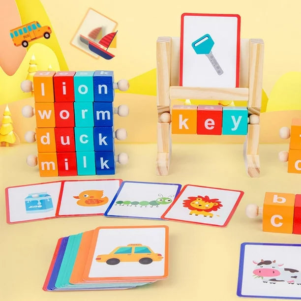 Wood Blocks Spelling Game Flash Cards