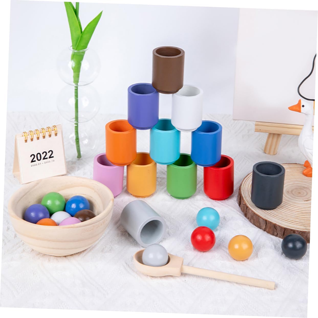 Wooden ball sorter educational toy colorful setup