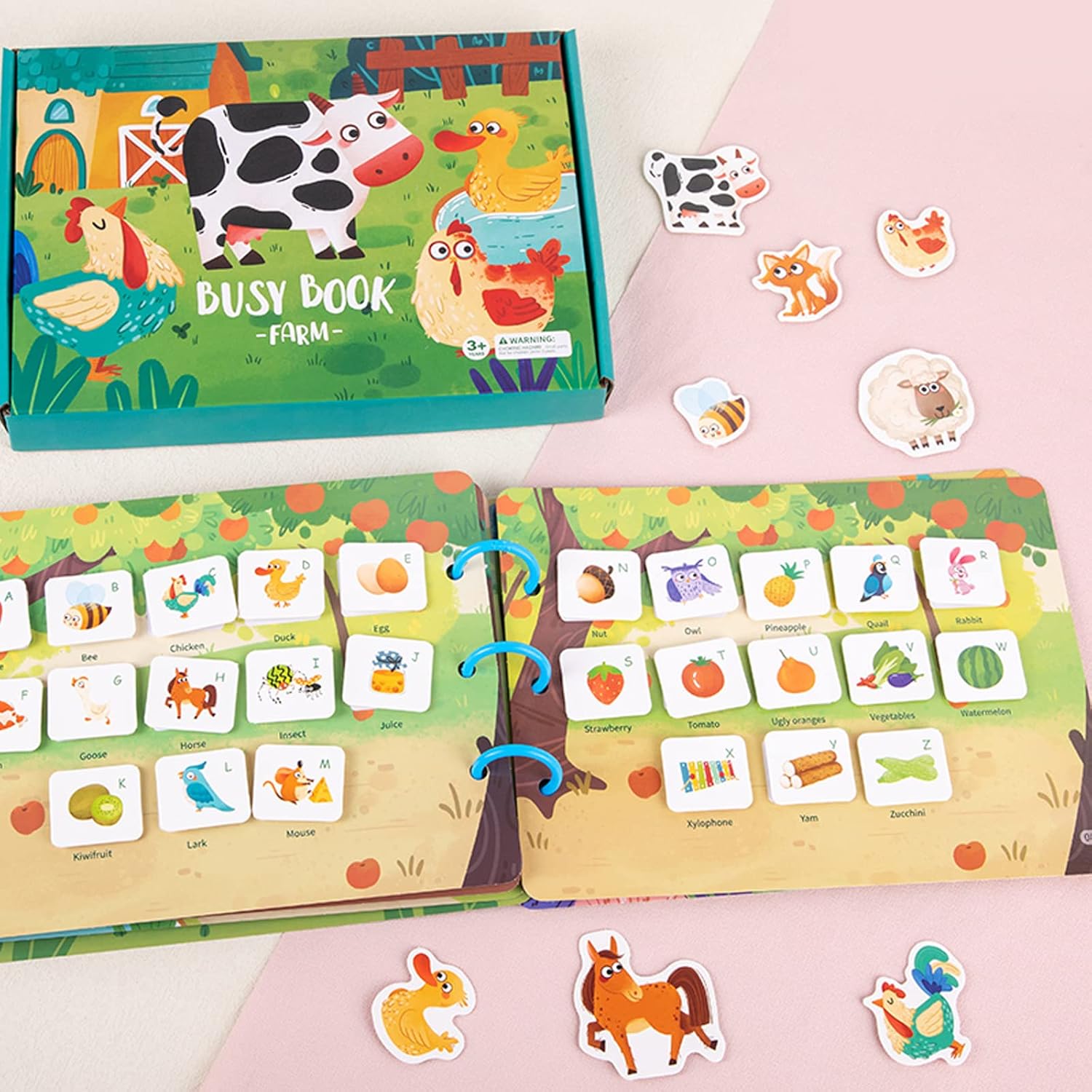 Montessori busy book board paper pages with velcro and colorful designs