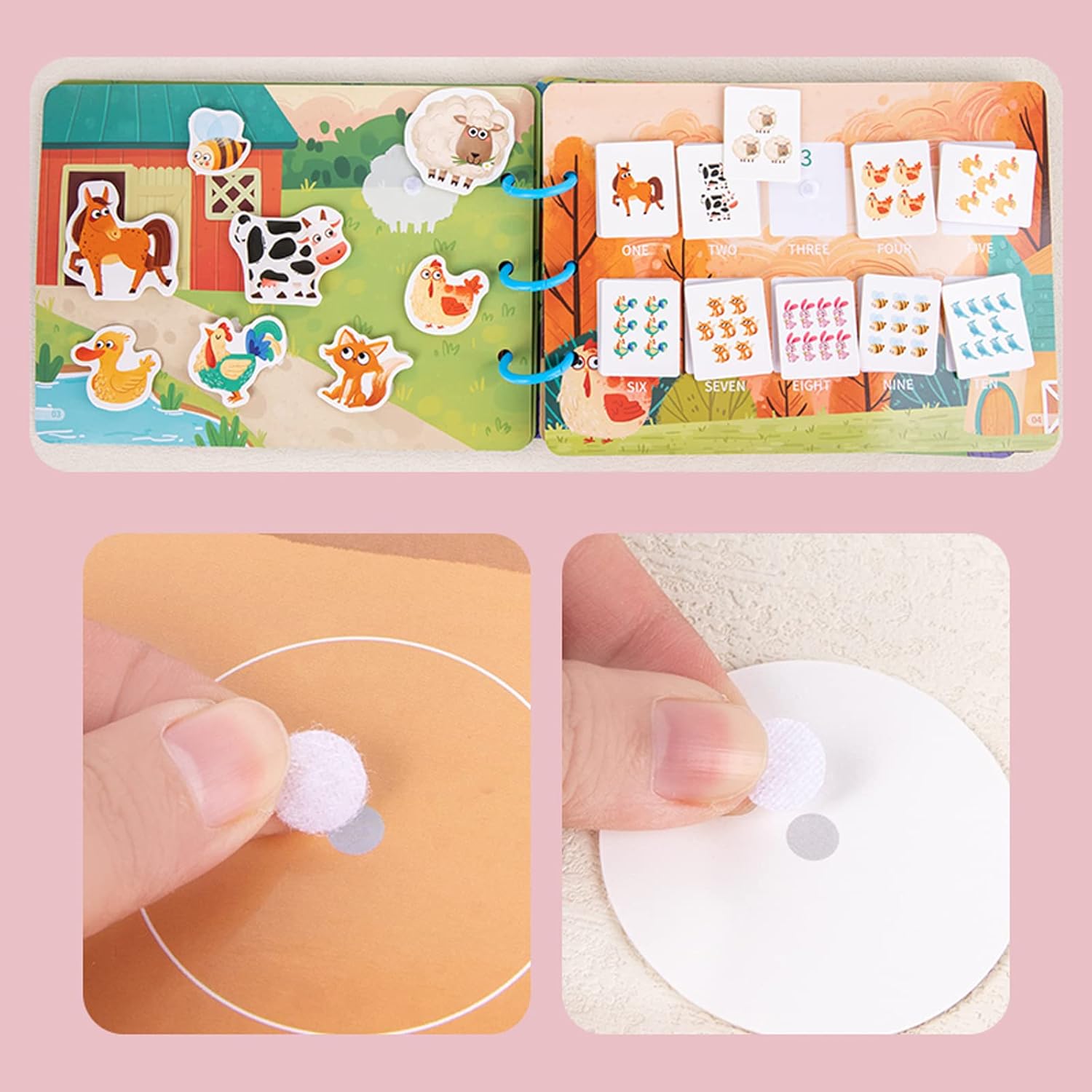 Montessori busy book board paper pages with velcro and colorful designs