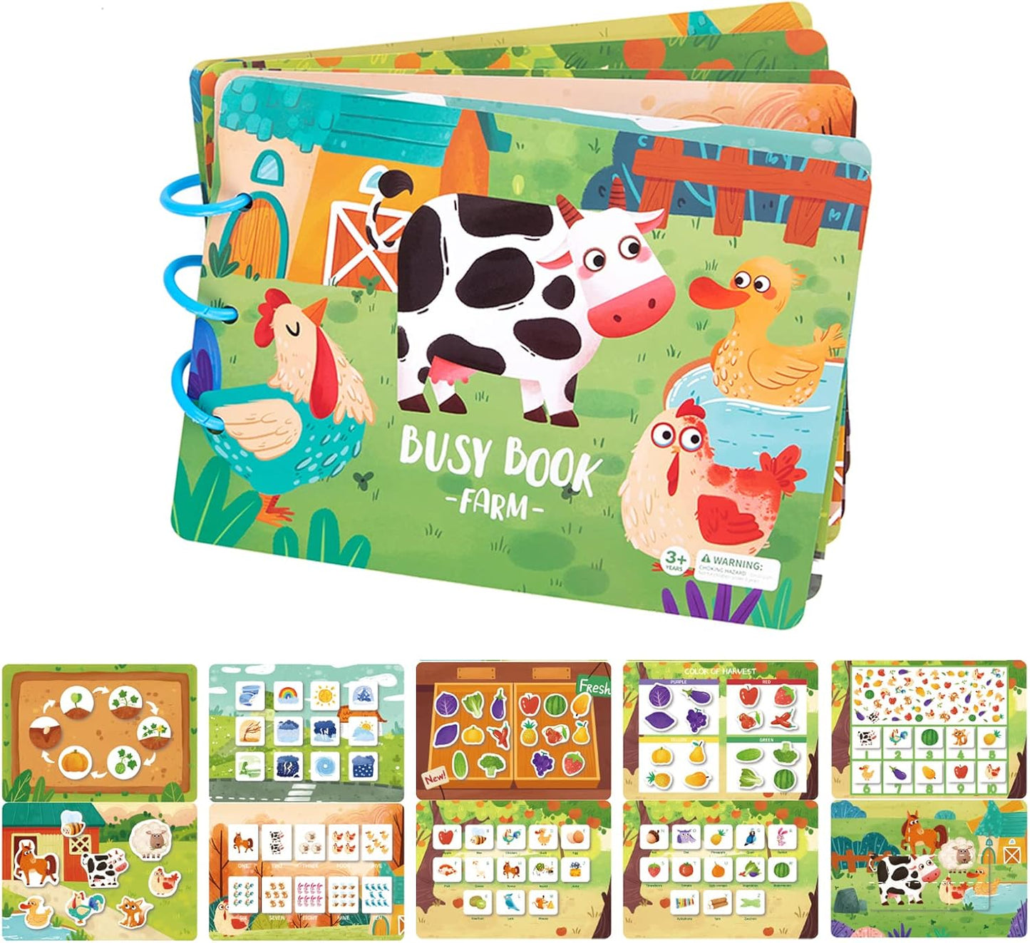 Montessori busy book board paper pages with velcro and colorful designs