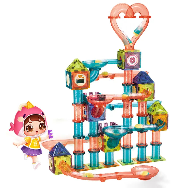 LED Magic Magnetic Marble Run with Magnetic Tiles 270 PCS