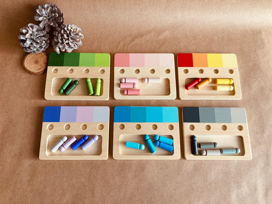 Montessori wooden game for learning and distinguishing shades of color Sorting colors Learning colors