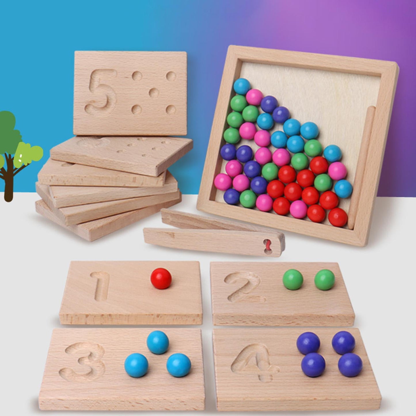 Montessori Counting Tracing Clip Beads Board