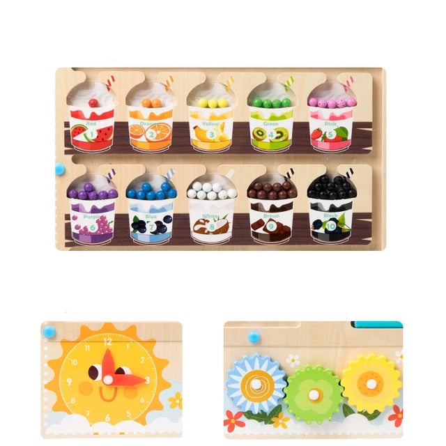 Magnetic Maze -Wooden Activity Board with Color Sorting, Counting and Clock