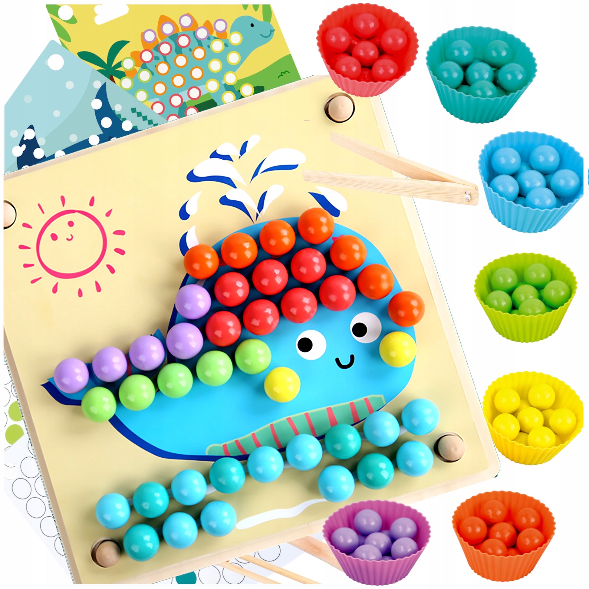 Colorful clip bead counting game with wooden cards
