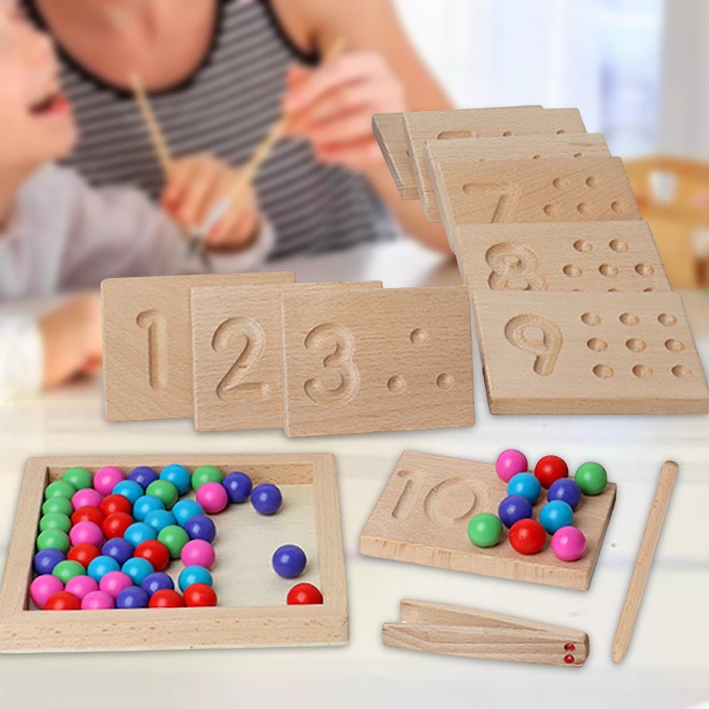 Montessori Counting Tracing Clip Beads Board