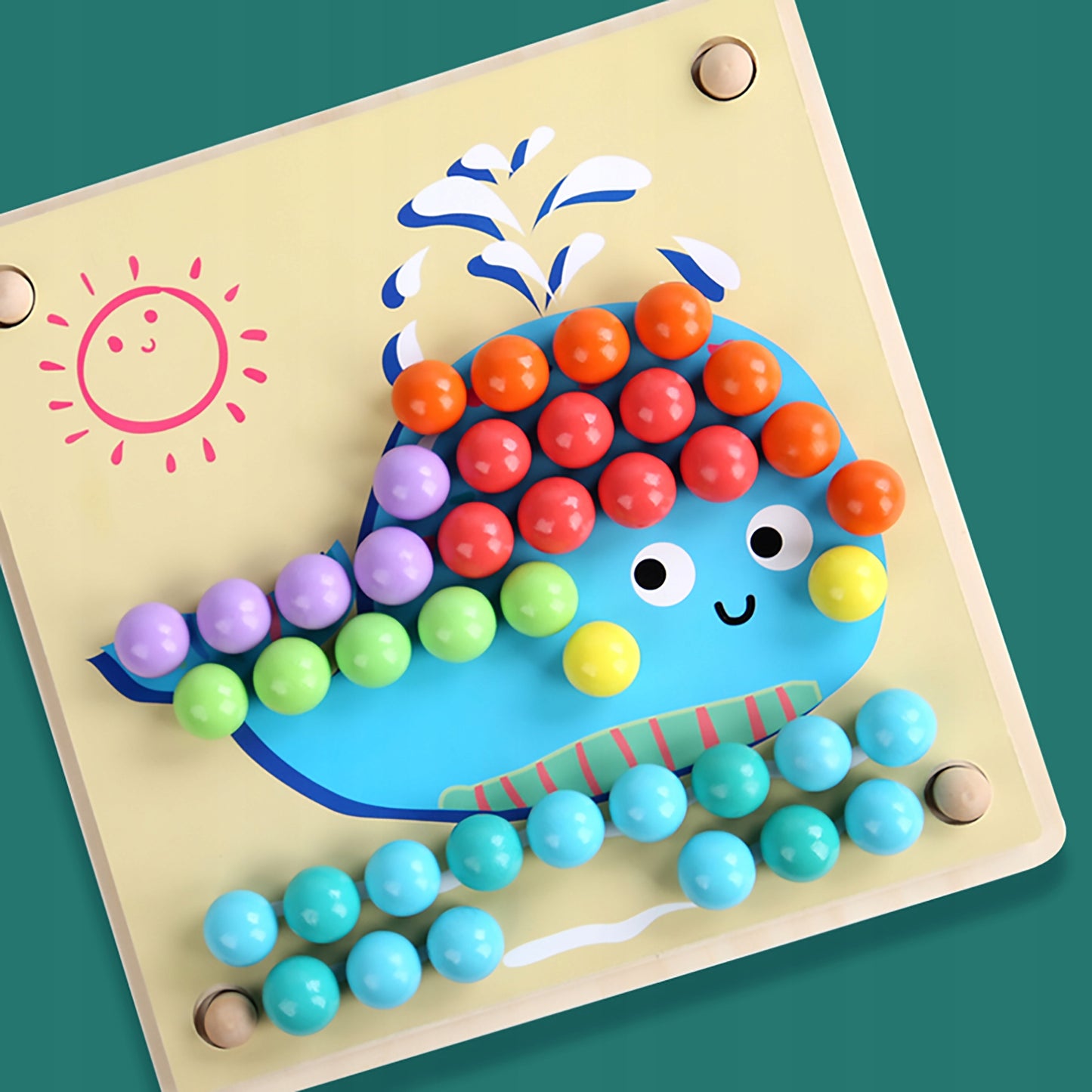 Child arranging bead clips for counting activity