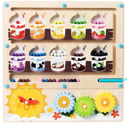 Magnetic Maze -Wooden Activity Board with Color Sorting, Counting and Clock