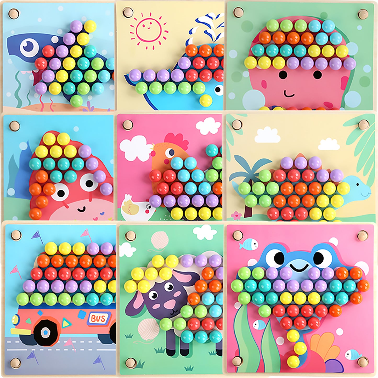 Colorful clip bead counting game with wooden cards