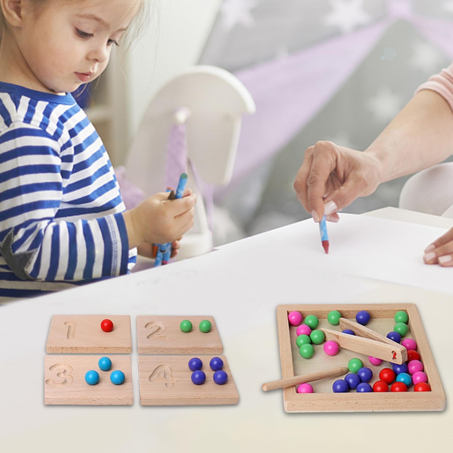 Montessori Counting Tracing Clip Beads Board