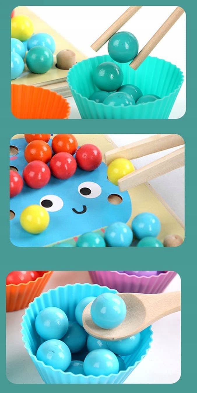 Child arranging bead clips for counting activity