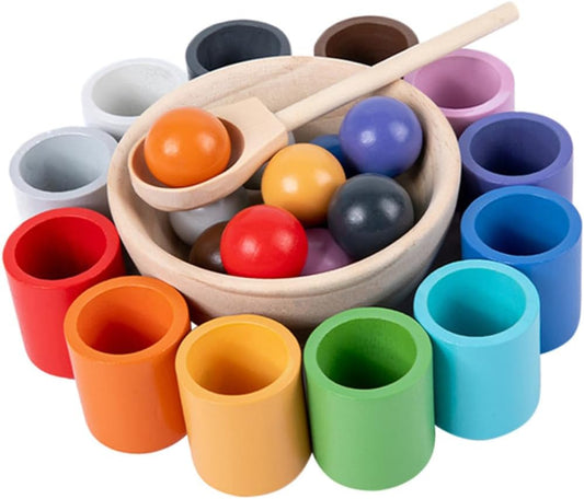 Balls and Cup - Wooden Sorter and Counting Game - Preschool Learning