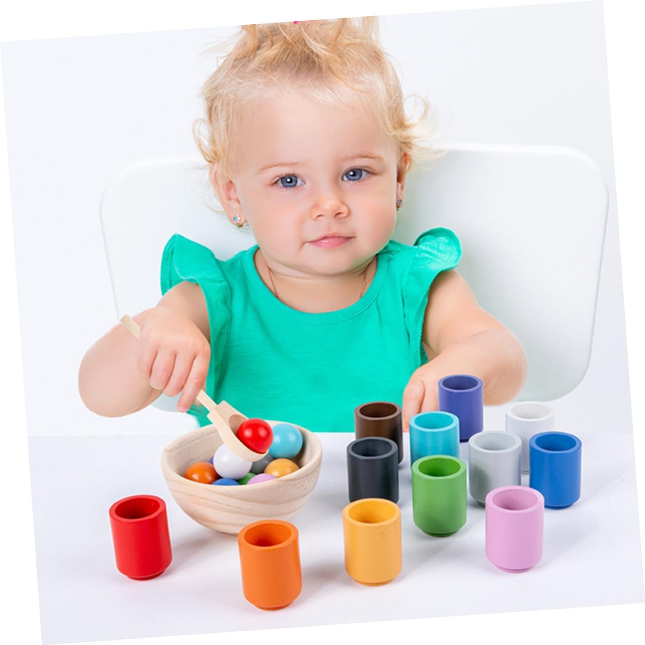 Balls and Cup - Wooden Sorter and Counting Game - Preschool Learning
