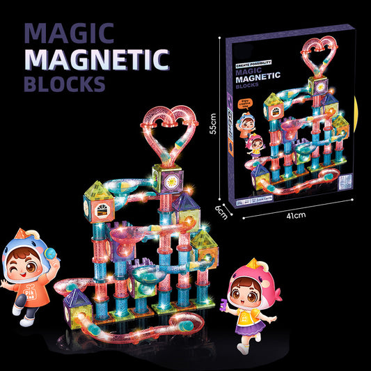 LED Magic Magnetic Marble Run with Magnetic Tiles 270 PCS